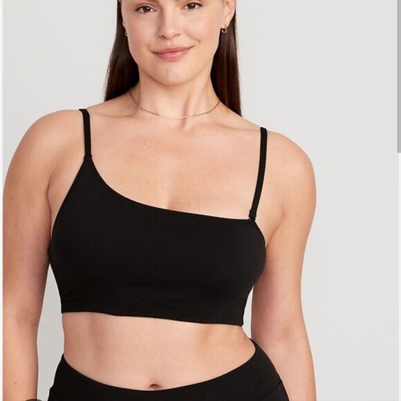 Black Convertible Textured Bandeau Bikini Swim Top Size M - Picture 4 of 9